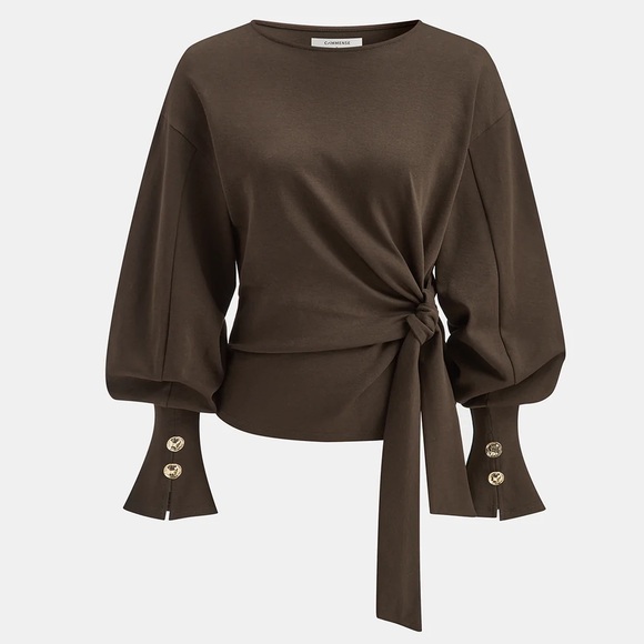 Commense Twist Knot Balloon Sleeve Sweatshirt - Picture 2 of 4